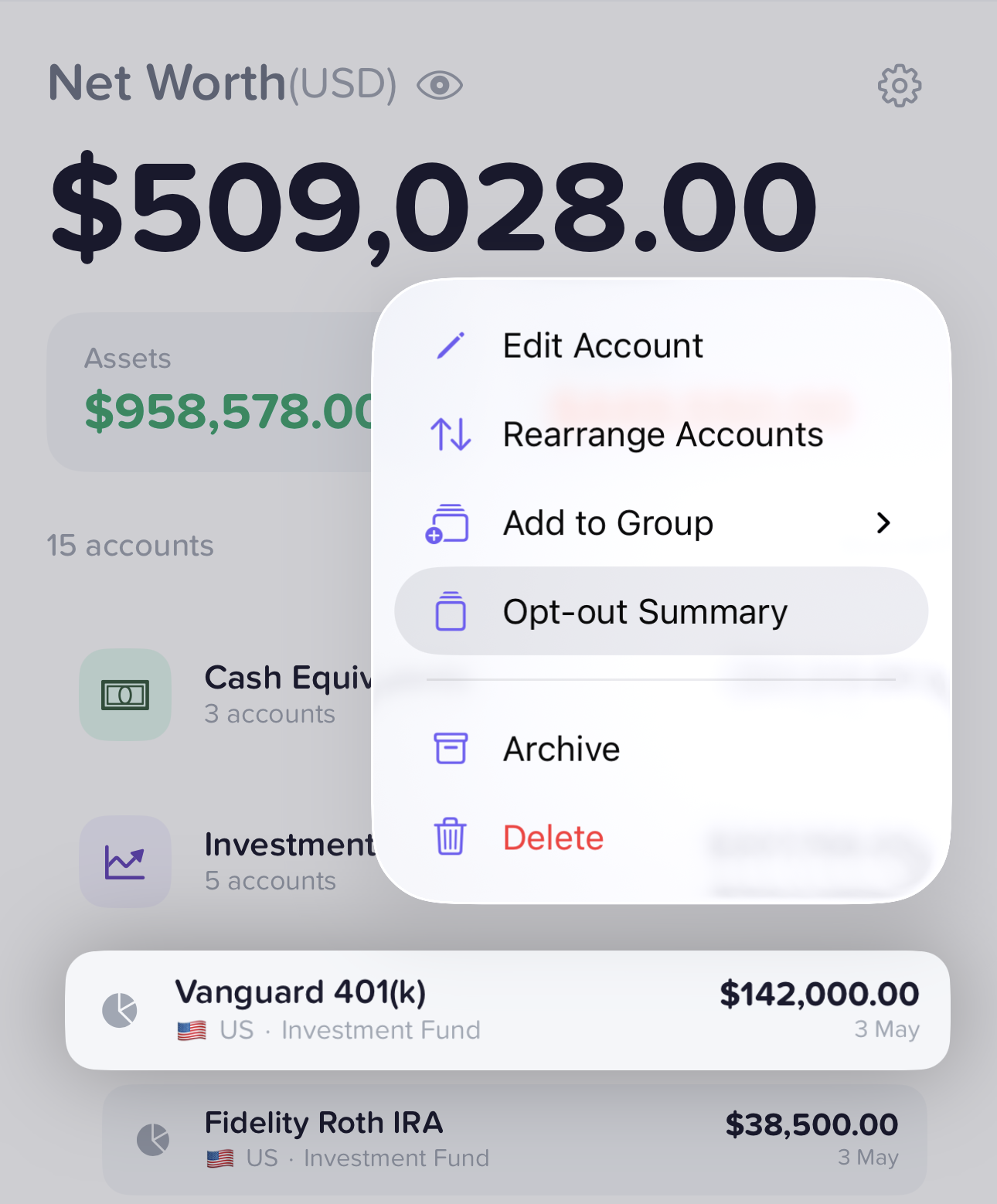 Opt-out Summary context menu screenshot